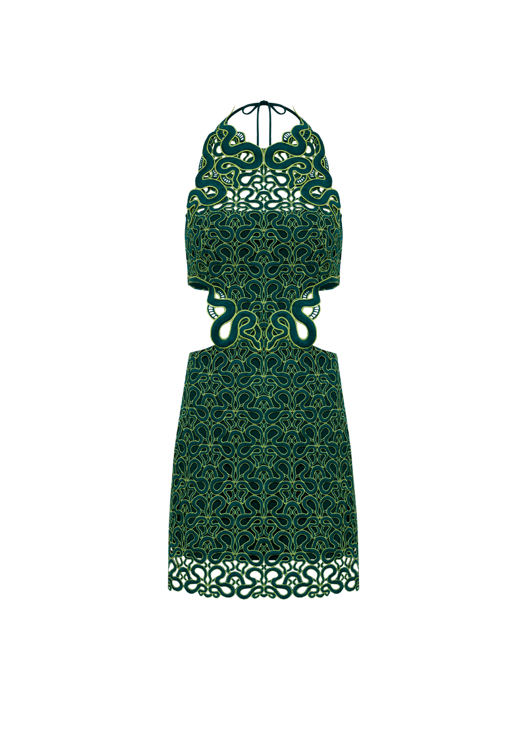 VESTIDO CURTO COM RECORTES TRILHAS