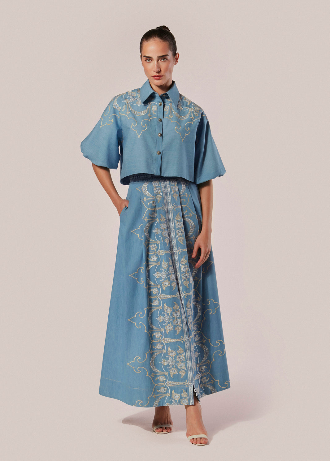 SAIA LONGA C/ PREGAS CHAMBRAY ELEGANZA