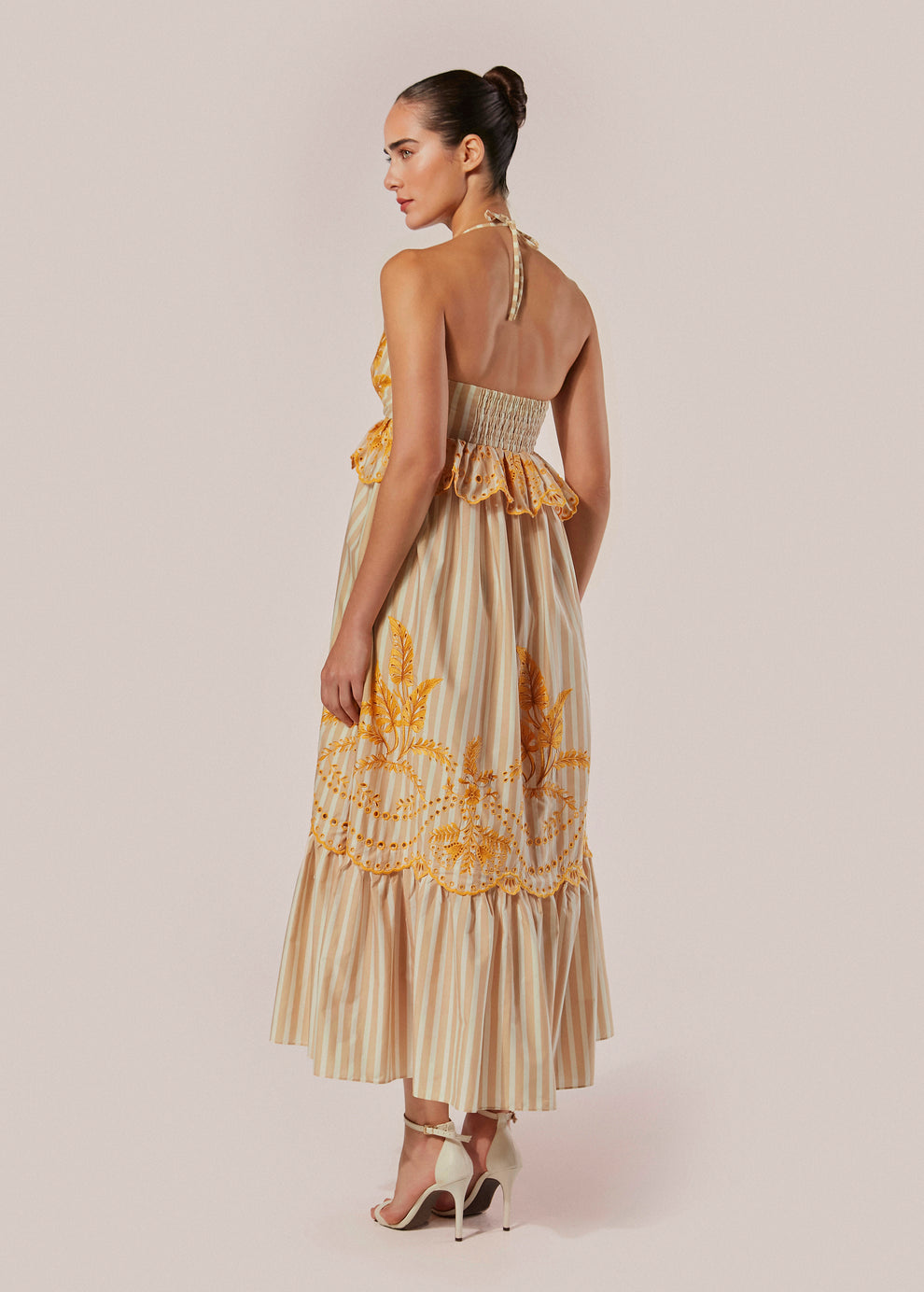 VESTIDO LONGO COM ALCAS LISTRAS BORDADA ANIMA