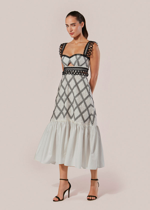 VESTIDO MIDI BORDADO COM ALCAS GIGLIO