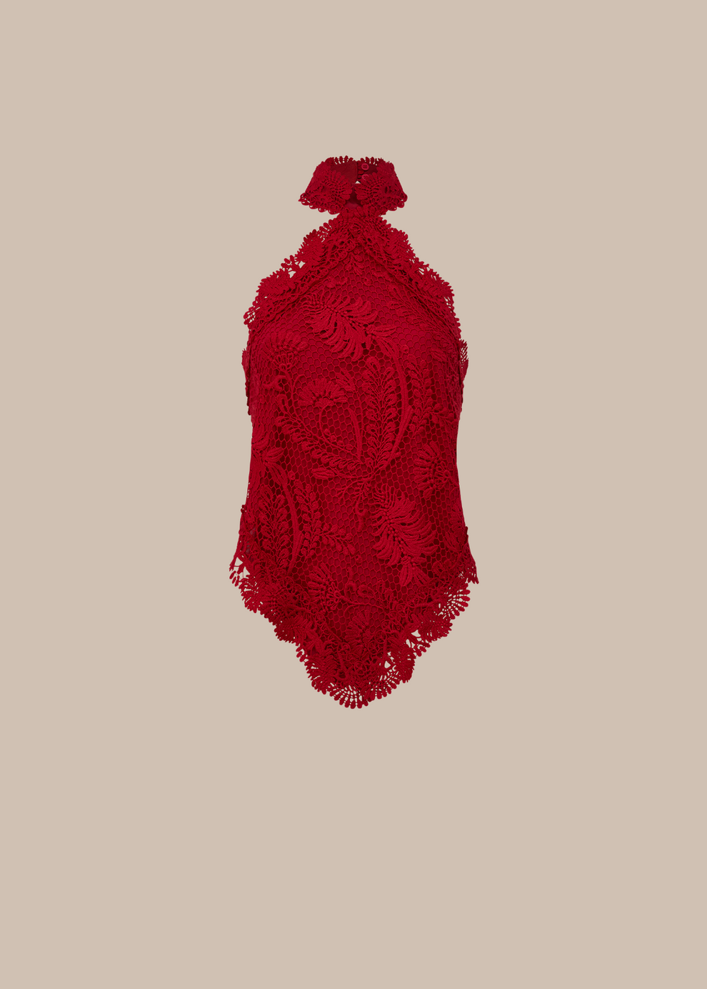 Still da blusa frente única de renda em vermelho da coleção de Euro Summer da La Gea família Radice.