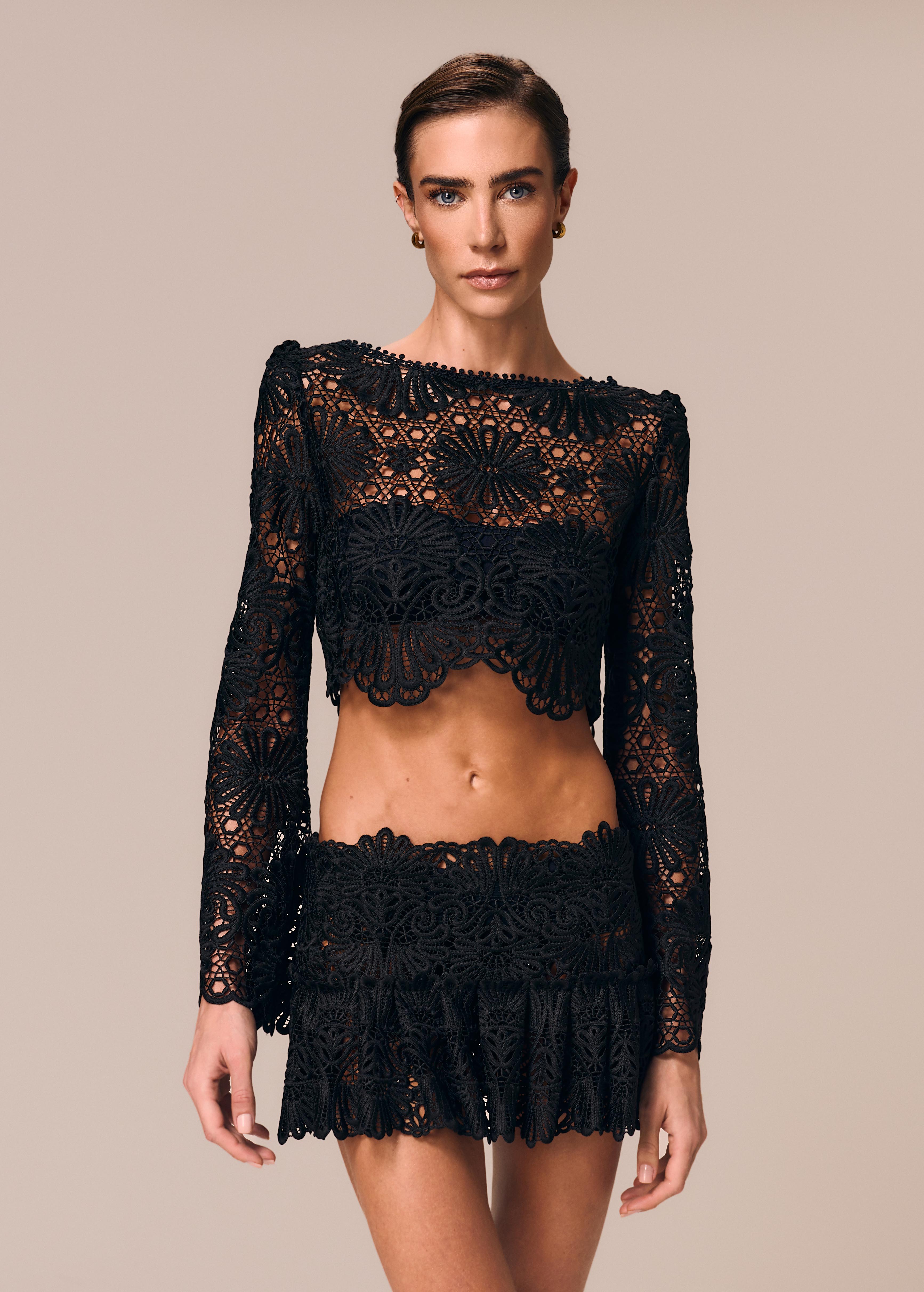 Cropped de Renda Manga Longa Flare Cerâmica | LA GEA – La Gea